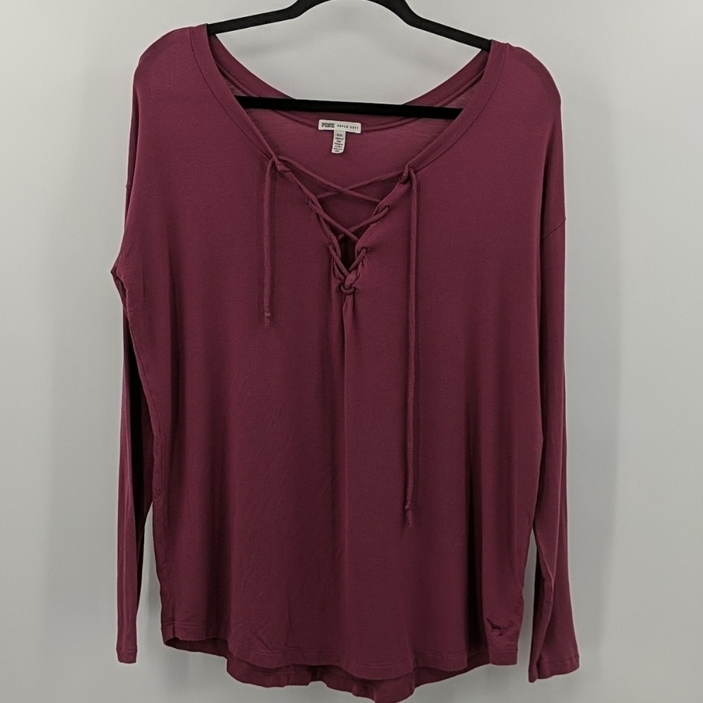 PINK Victorias Secret Super Soft Lace Up L/S Tee